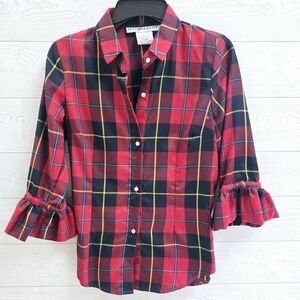 Gretchen Scott Designs Red Plaid Blouse